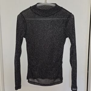 Allsaints Glitter Long Sleeve Mock Neck Top - Black